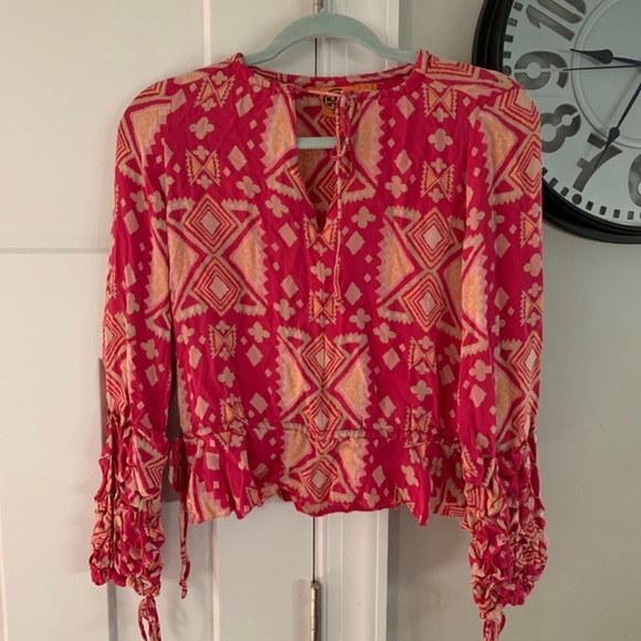 TORY BURCH  Pink silk Bohemian Lace Top Womens SZ 2 - Picture 1 of 4